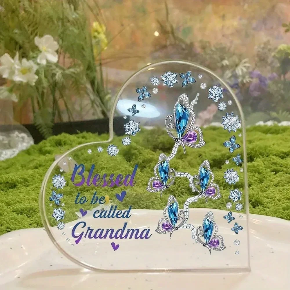 Heart Acrylic Hanging Ornament Blessed To Be Called Grandma, Blue Butterfly Window Hanging Decor Gift