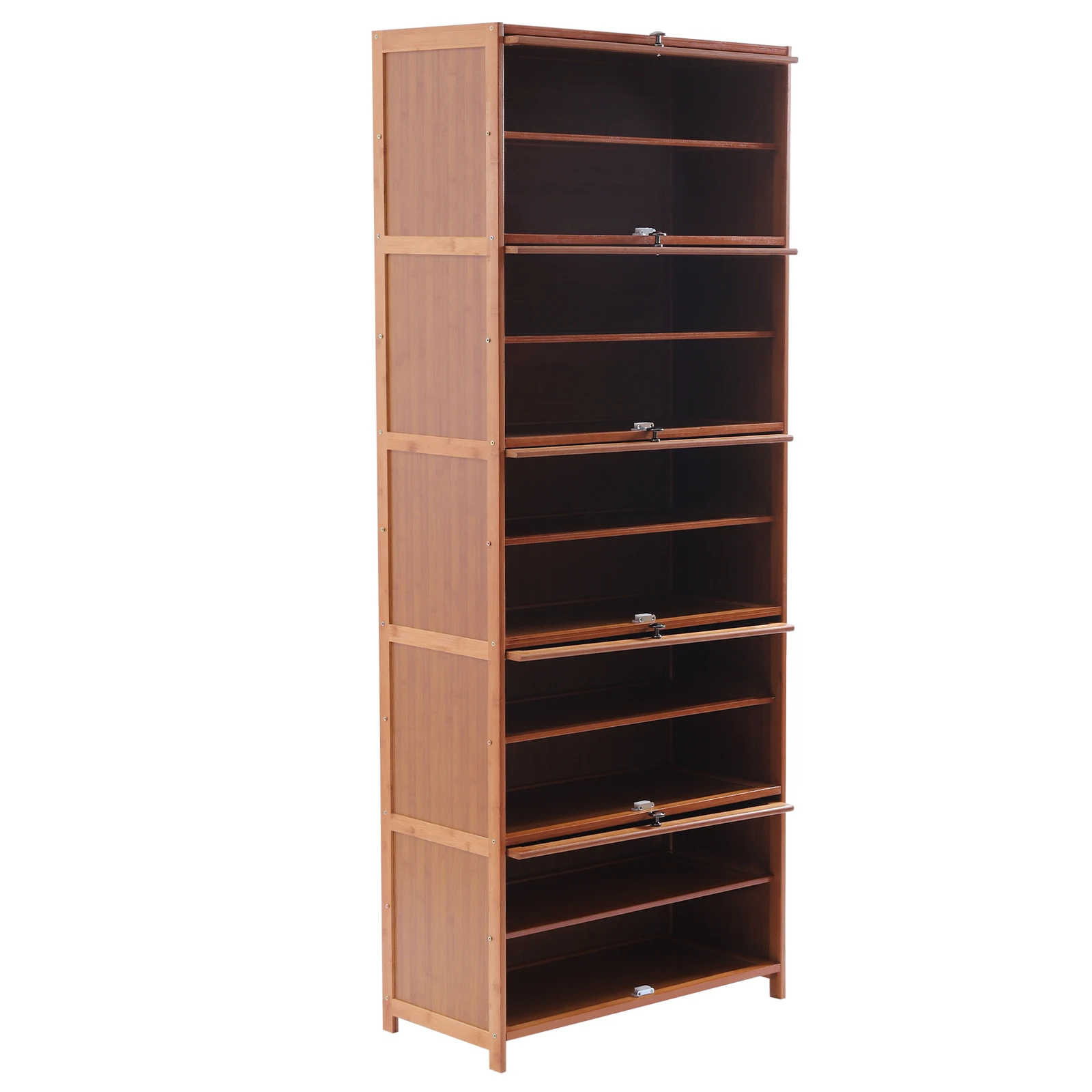 

Tall Bamboo Shoe Storage Cabinet with Doors, 10 Tier Freestanding Shoes Heels Sneakers Shelf Rack for Entryway Office Living
