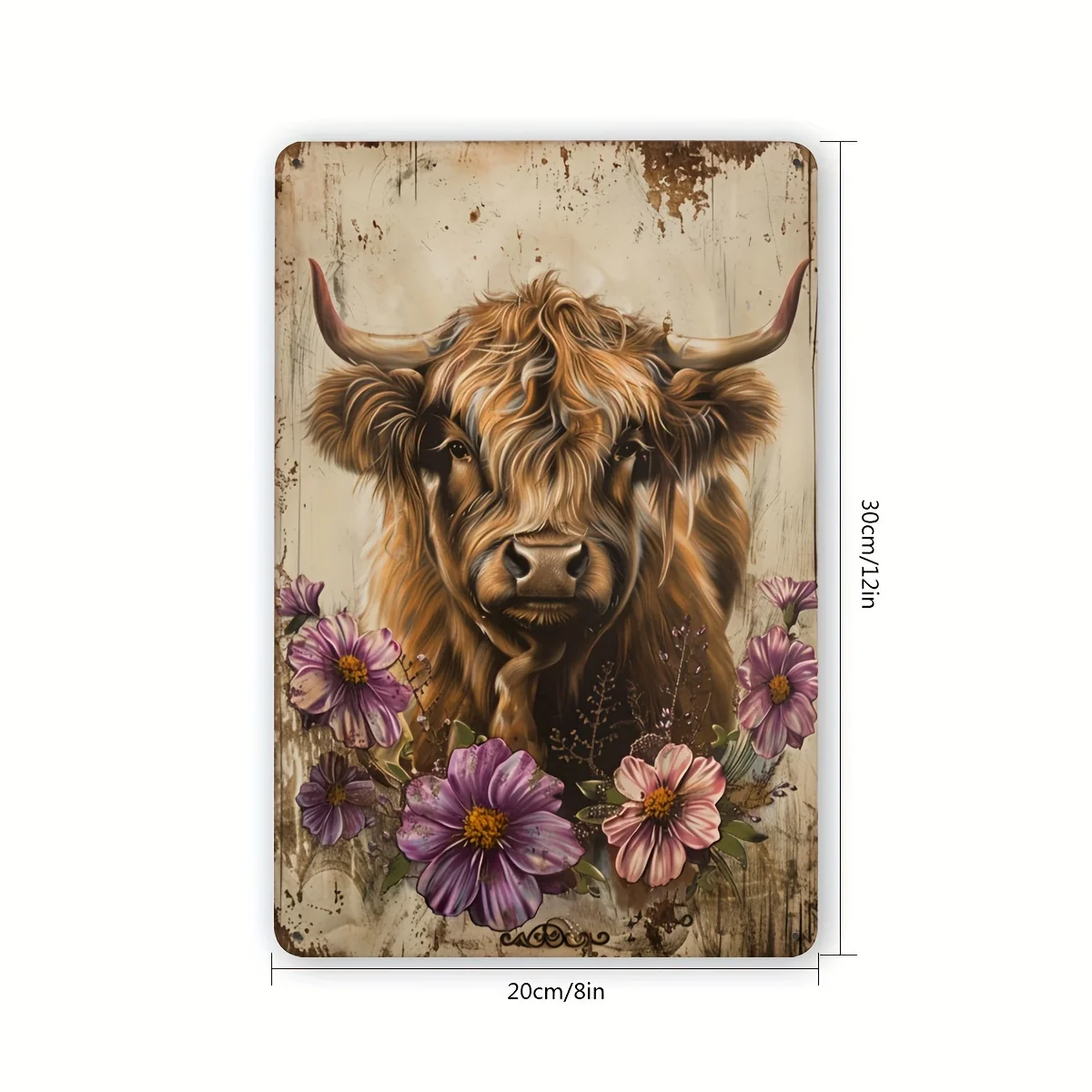 2D Flat, 2DFlat 1pc Highland Cow And Flowers Vintage Metal Tin Sign, Rustic Wall Art Decor, Charming Home Bar Garden Garage I