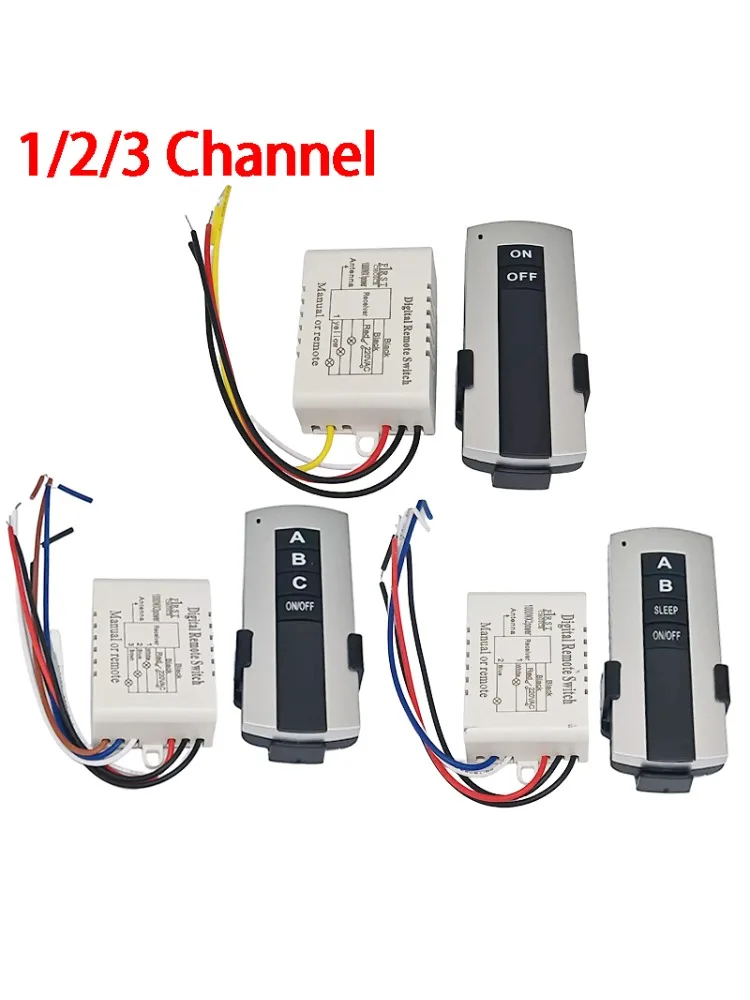 1/2/3-kanałowy bezprzewodowy pilot zdalnego sterowania ON/OFF 220V z uchwytem do lamp, urządzeń elektrycznych, przełącznik, odbiornik, nadajnik — zdjęcie produktu 7