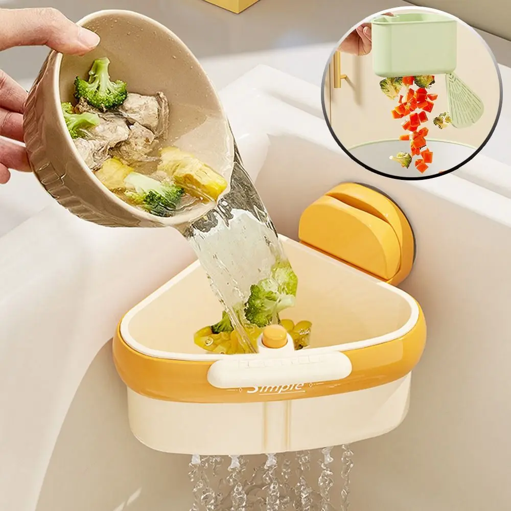 

Suction Cup Sink Strainer Basket Triangle Fruit Washing Filter Rack Openable Bottom Cover Multifunctional Kitchen Garbage Filter