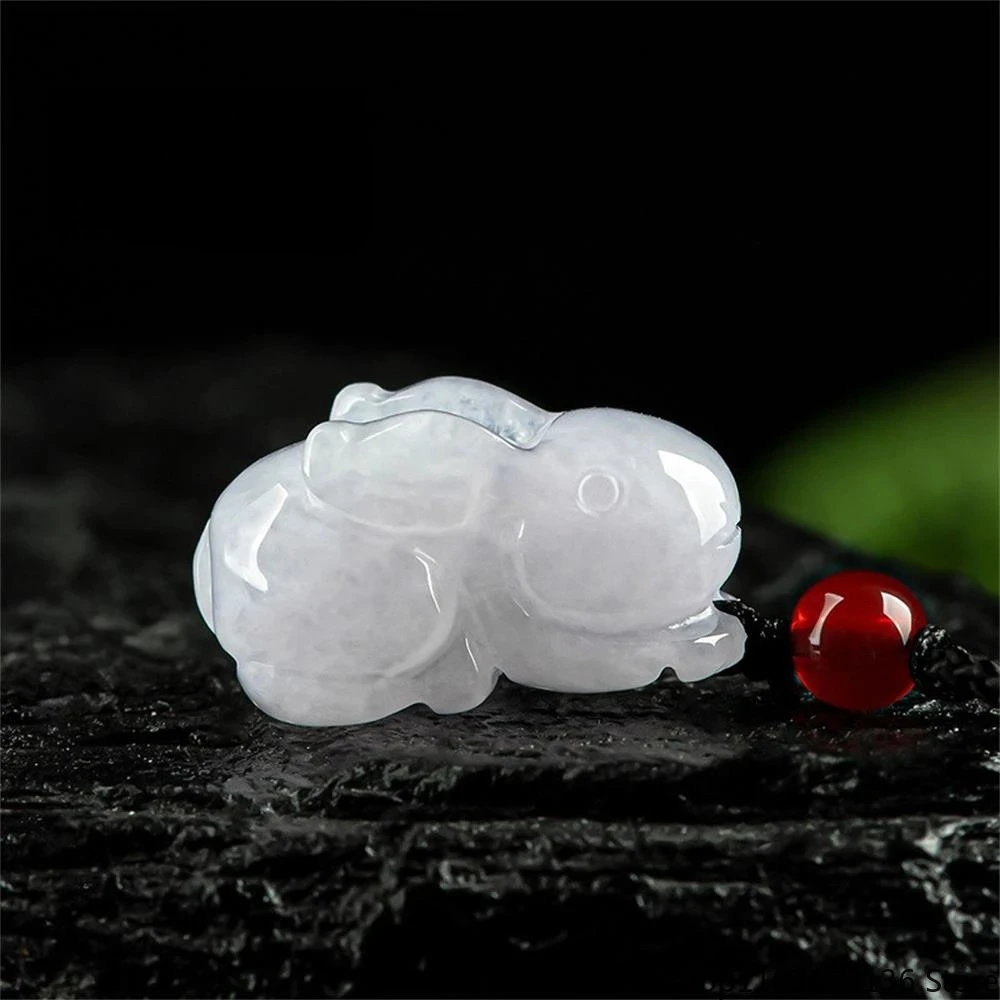 

Natural Myanmar A-goods Jadeite Zodiac Rabbit Three-dimensional Carving Ice Jade Pendant Cute Exquisite Mascots Fashion Jewelry