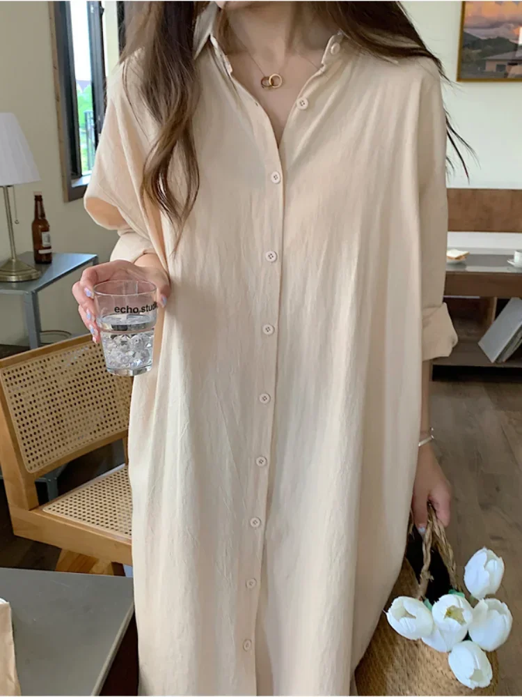 S-2XL Summer Shirt Dress Evening Vintage Dress Party Oversize Long Cotton Beach Women Dresses Robe Vestido Vestidos Para Mujer