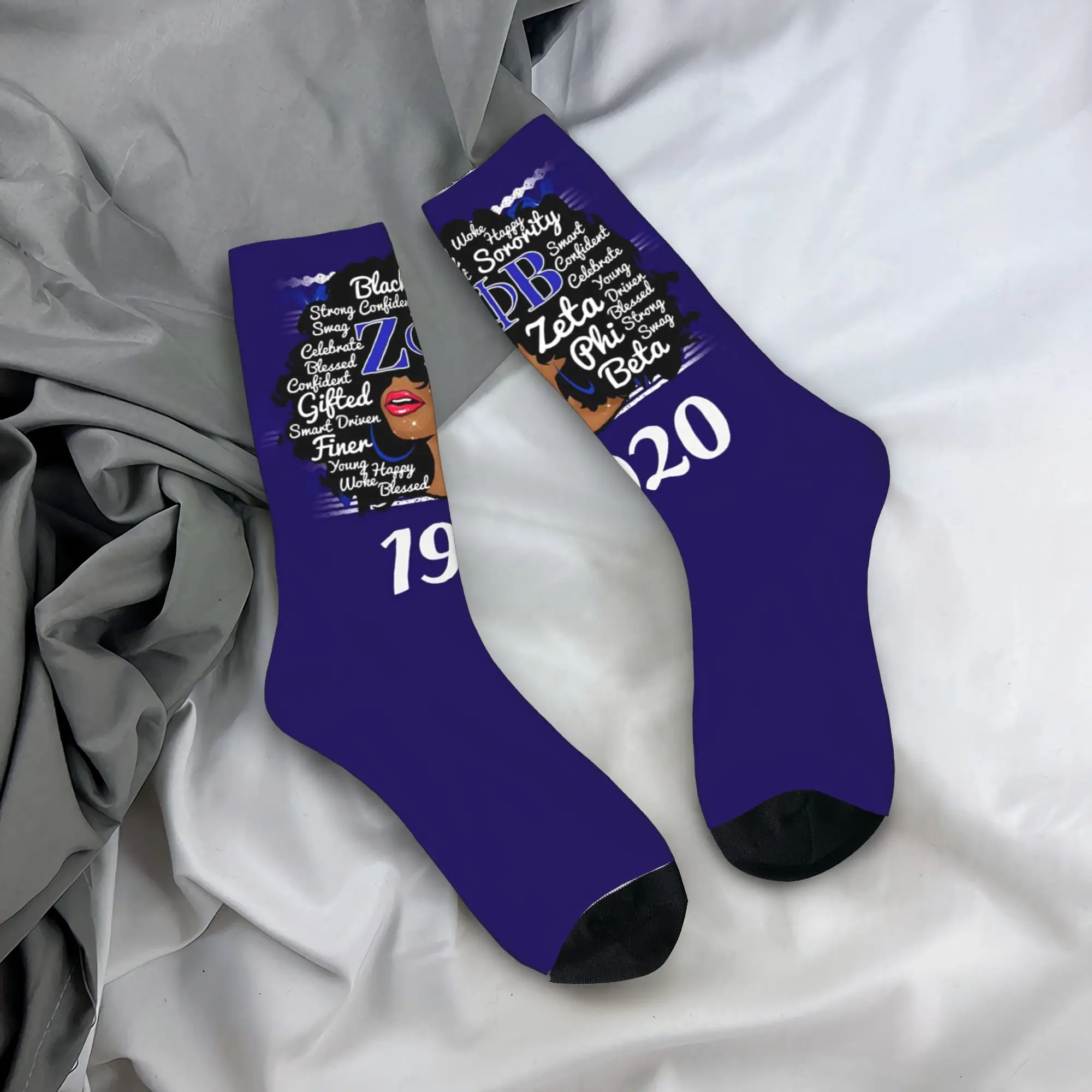 

Custom Cool Zeta Phi Beta Sorority Socks Women Men Warm 3D Print Greek Letter 1920 Basketball Sports Socks