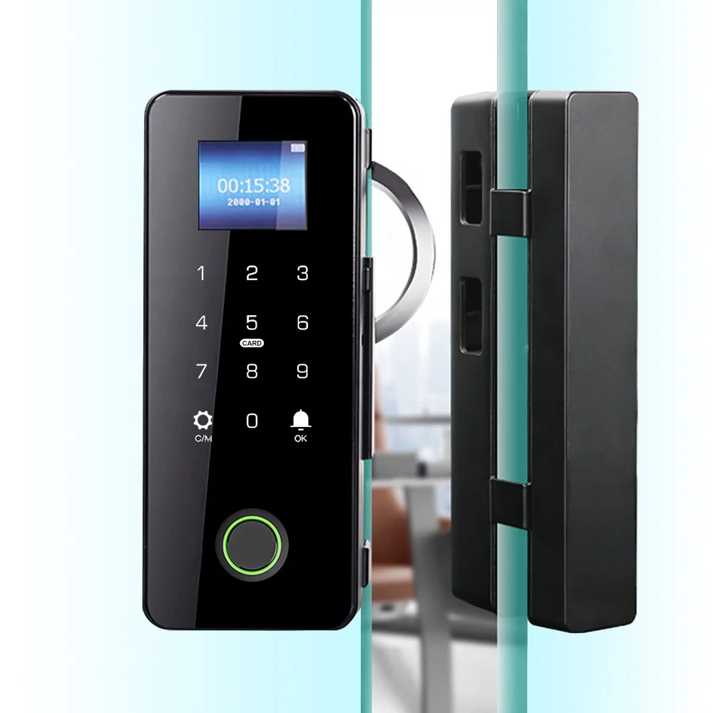 

005 Tuya Smart Fingerprint Password Card Key Electric Glass Door Aluminum Frame Door Lock Fingerprint Office Smart Hook Glass Lo
