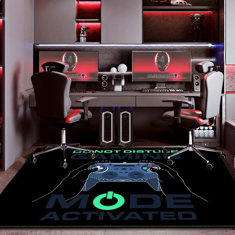 Cool Gaming Mode Activated Area Rug Do Not Disturb Gamepad Carpet For Boys Bedroom Gamer Gaming Room Decor Non-Slip Floor Mat
