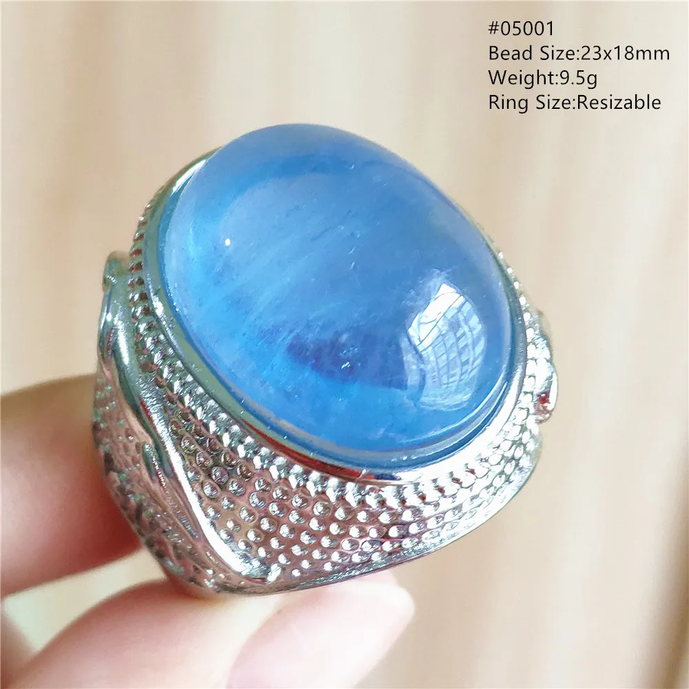 Naturalny niebieski akwamaryn regulowany pierścień kryształ brazylia owalne koraliki niebieski akwamaryn mężczyźni pierścień duży rozmiar 925 Sterling Silver AAAAAA