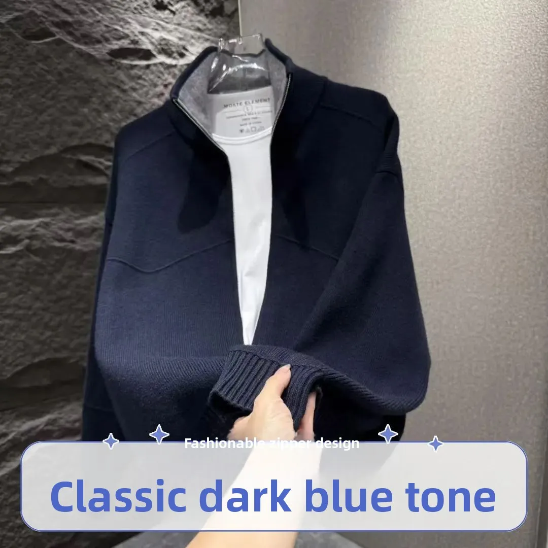 

Faionable Casual Knitted Sweater with Stand Collar Open Cardigan Sle Polyester Fiber Long Sve for Young Men by Nanhu B...