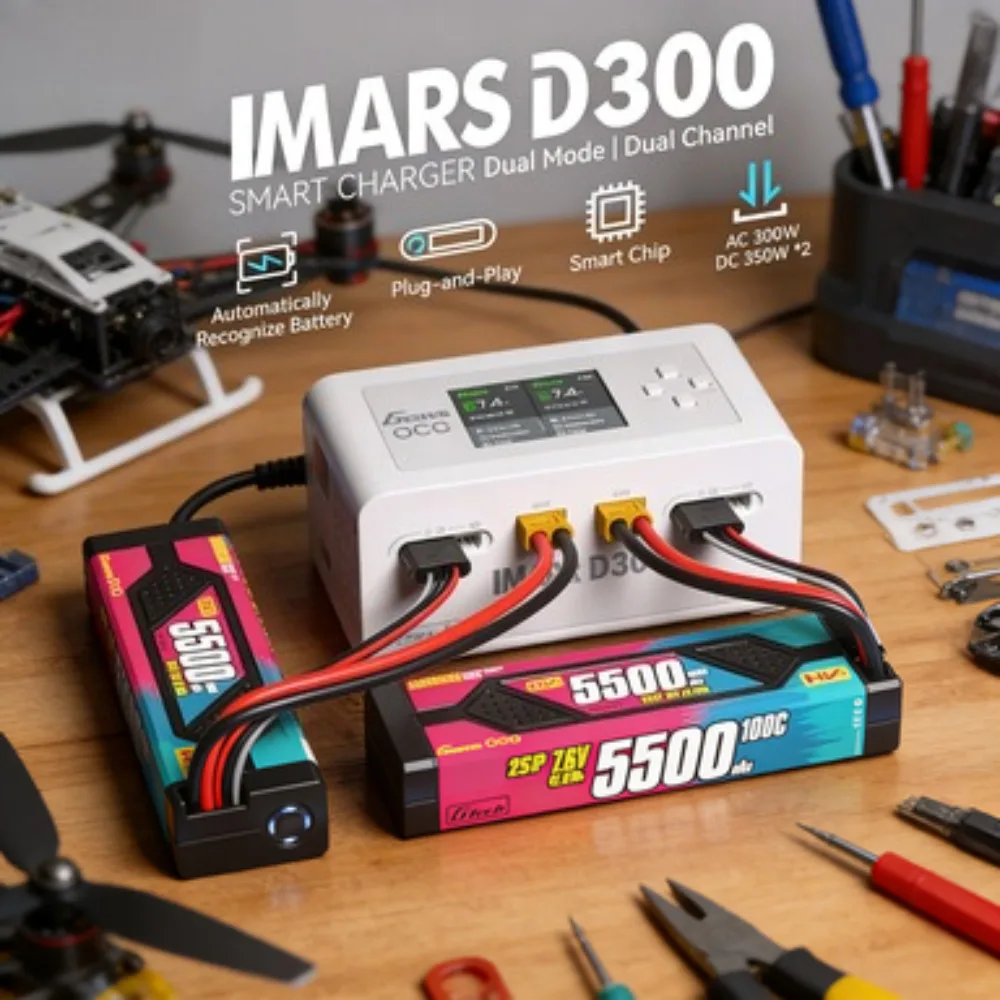 

Зарядное устройство для LiPo аккумуляторов Gens Ace IMARS D300 G-Tech Series, интеллектуальное зарядное устройство для LiPo аккумуляторов 16A AC 300W DC 700W (белое)
