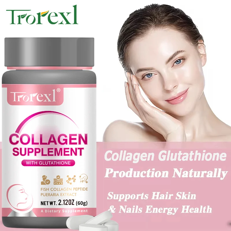 Trorexl Collagen Glutathione Tablets - Whitening, Smooth and Firm Skin, Increase Muscle Mass, Hair, Skin & Nails, Immune Support