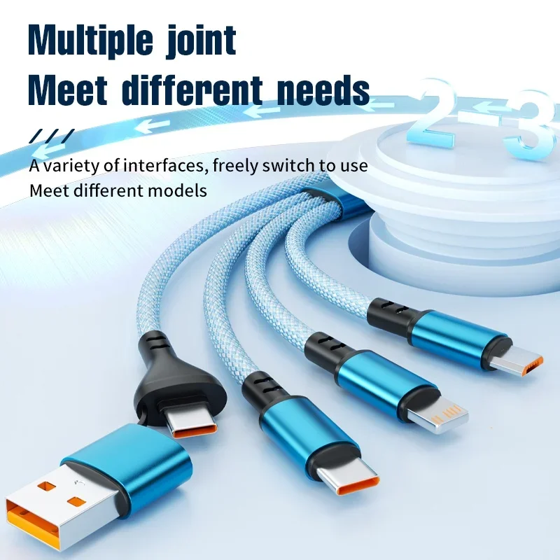 Type C 100W Braided Fast Charge Data Cable 5 in 1 Multi Interface PD Line Mobile Phone Charging Cable For iPhone14 Huawei Xiaomi