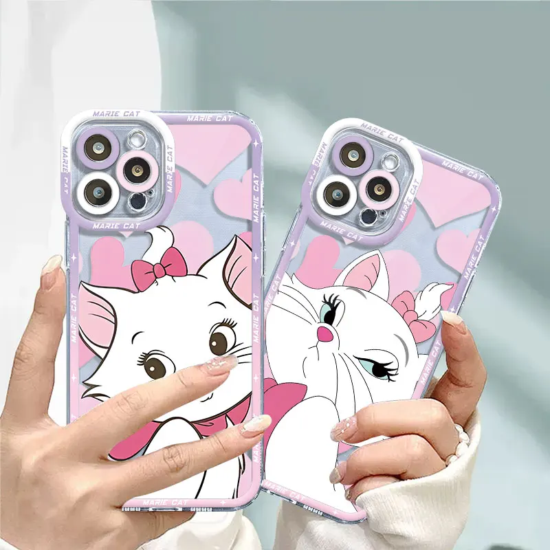 Clear Phone Case for iPhone 15 11 14 Pro Max 13 12 MINI XR X XS 8 7 6 6S Plus Funda Disney Marie Cat