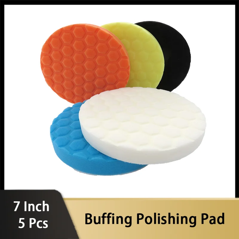 

7 Inch 5 Pcs Buffing Polishing Pads Compound Car Buff Cutting Sponge Pad Kit for Compounding & Polishing & Waxing