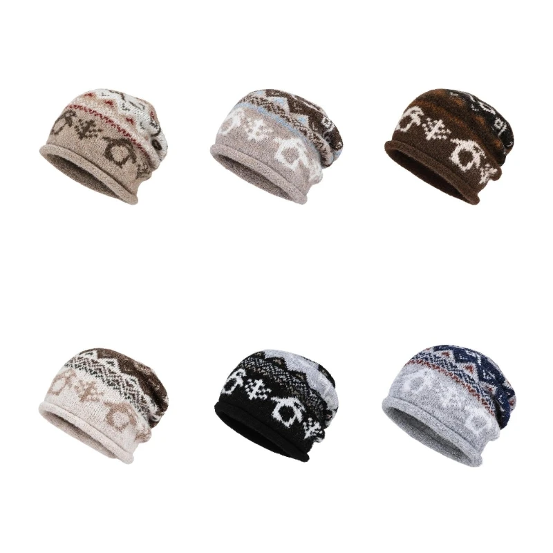 Patterned Wool-Blend Slouch Hat with a Folded and Extended Sides That Cover the Ears in Cool Weather Outdoors 6XDA
