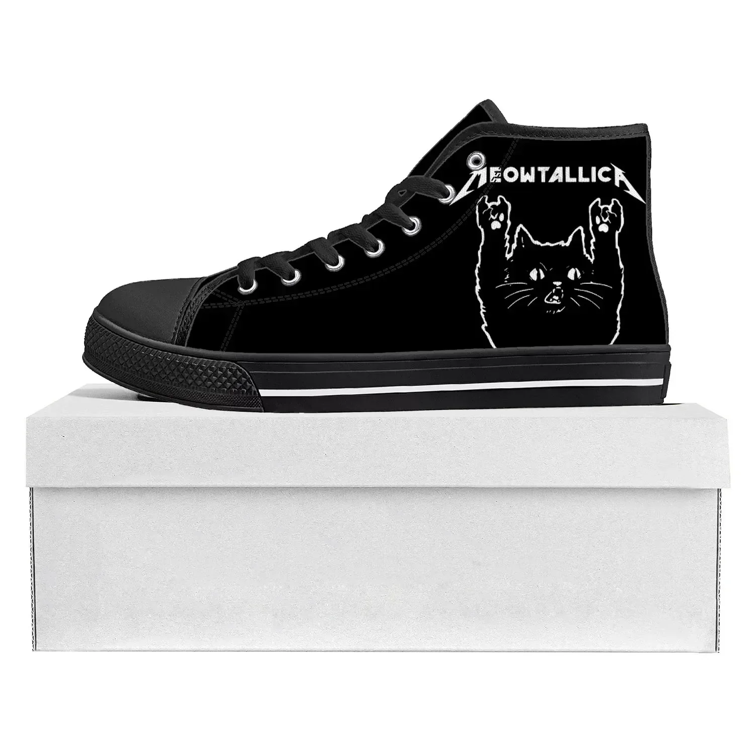 

Кроссовки Cat Meowtallica Rock Band Pop High Top высокого качества для мужчин, женщин и подростков, повседневные парные кеды из канваса, обувь на заказ