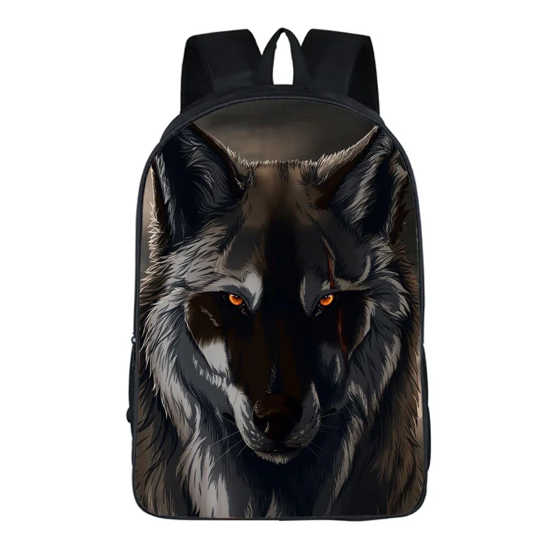 Mochila escolar con patrón de lobo para estudiantes, morral creativo de poliéster, con reducción de carga, para escuela primaria y portátil