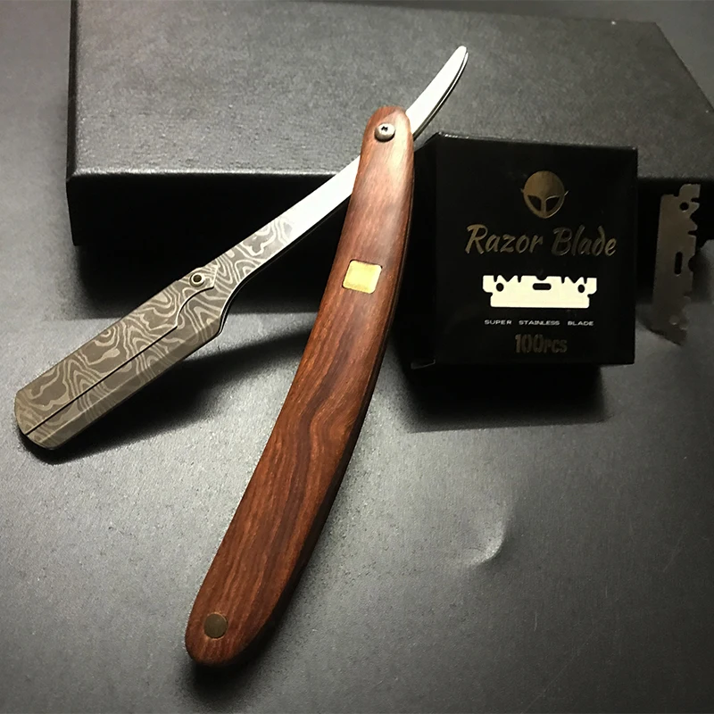 Recortadora de madera manual, afeitadora profesional de borde recto de acero inoxidable, afilada, navaja de barbero, cuchillo de afeitar plegable, regalo