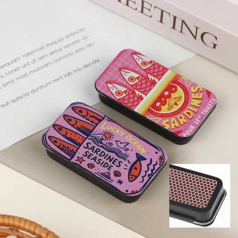 1Pcs Mini Sardine Print Metal Storage Tin Lightweight Portable Box Pills Small Stationery Bits Desktop Desk Organizer Storage