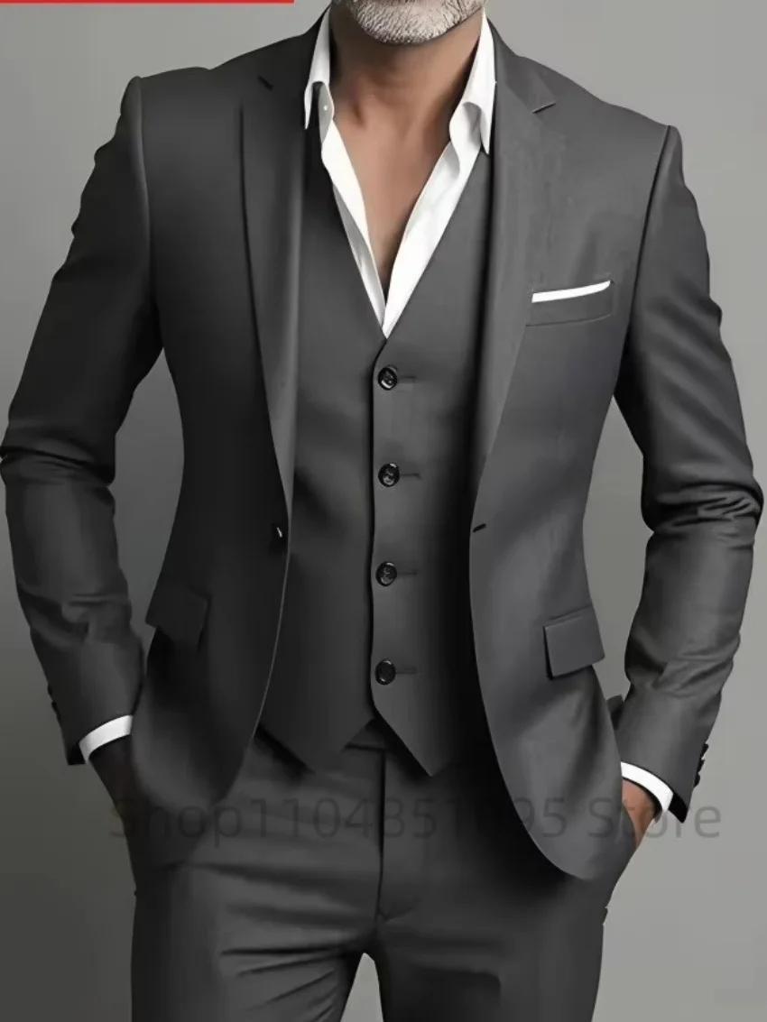 Formal Solid Men's Suit For Wedding Business Suit Including Jacket Vest Pants For Party Prom Classic Occasion 3PCS Men Clothing