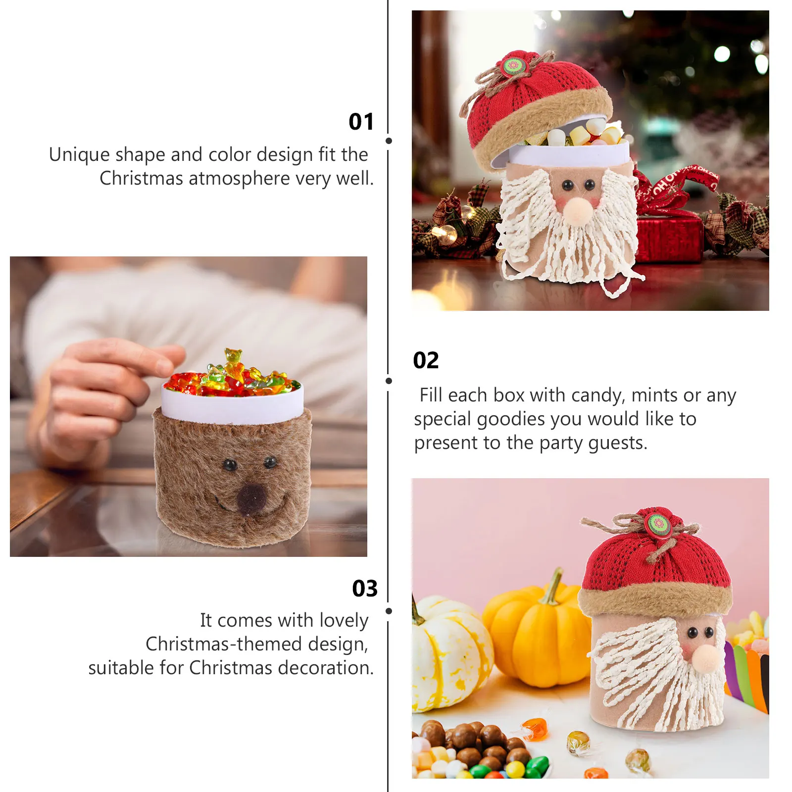 

2 Pcs Candy Gift Box Christmas Containers Lovely Creative Boxes Ornament Sweets Storage Flannel Decorations