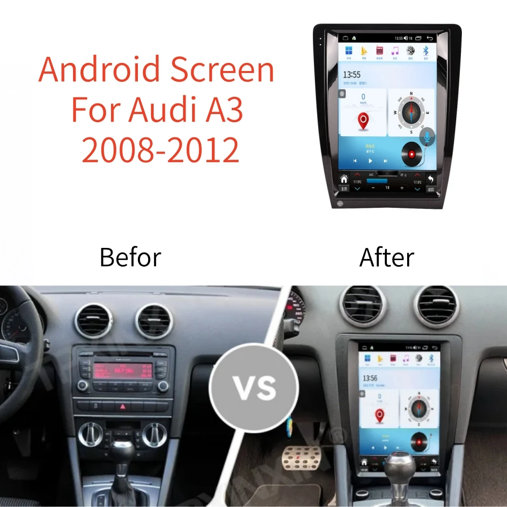 

Android 14 For Audi A3 2008-2012 Car Multimedia Player GPS Navigation Radio Vertical Screen Head unit Stereo Car Play