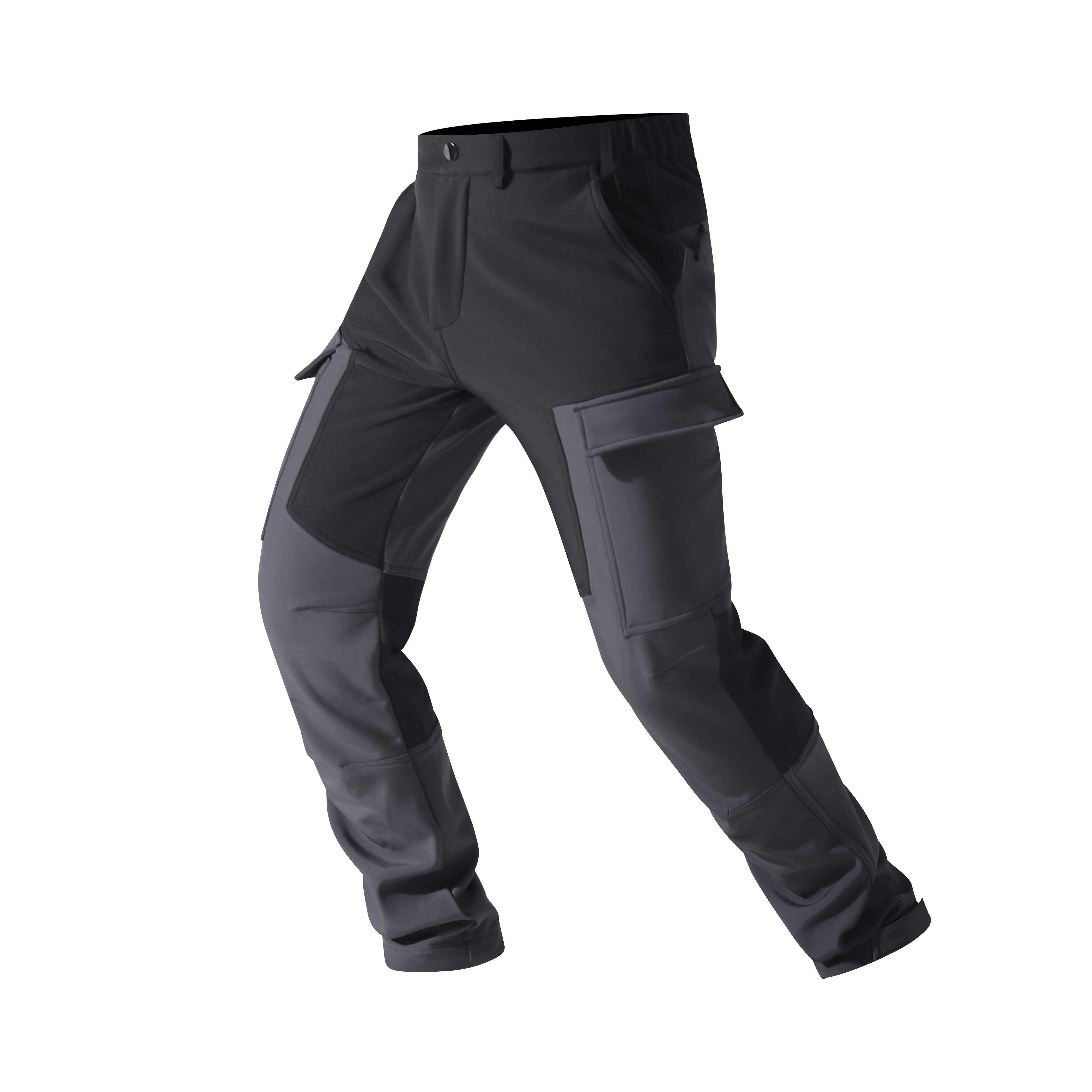 Men's Waterproof Work Pants, Thickened Fleece Lined Long Overalls for Autumn Winter Outdoor Activities, Multi-Pocket Design