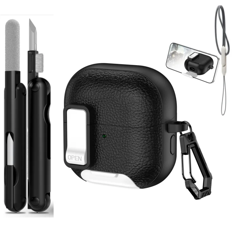 

Plain leather pattern switch bracket protection Case New For Huawei Free Clip 2（2025）Earphone accessories For Huawei Freeclip2