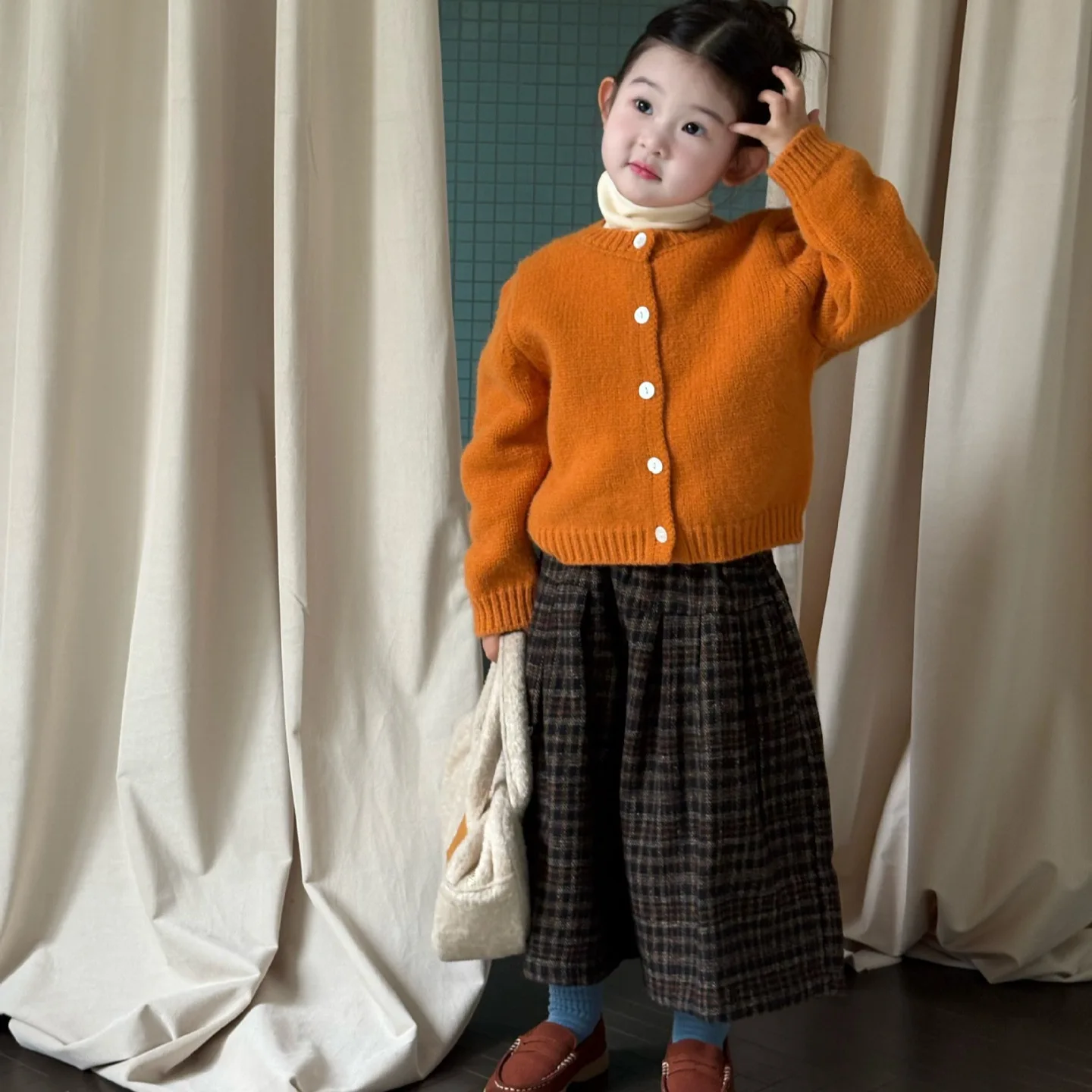 

Children Clothes Kids Casual Sweater New Autumn and Winter 2025 Korean-style Girls Solid Color Thick Knitted Sweater Cardigan