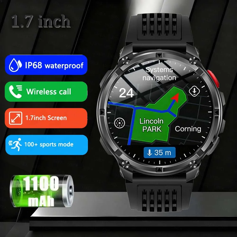 

New 1100mAh Battery Smart Watches GPS Path IP68 Waterproof BT Calls Sports Run tracker Outdoors Compass Military Smartwatch Men