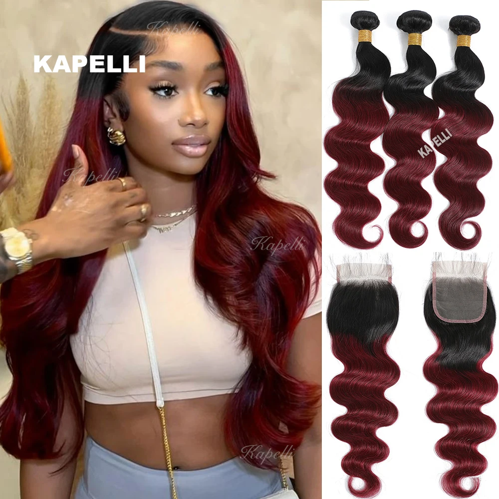

10A Burmese Bundles With Closure Burgundy Coloured Human Hair Bundles With 4x4 Lace Closure HD Transparent Lace Hair Extension