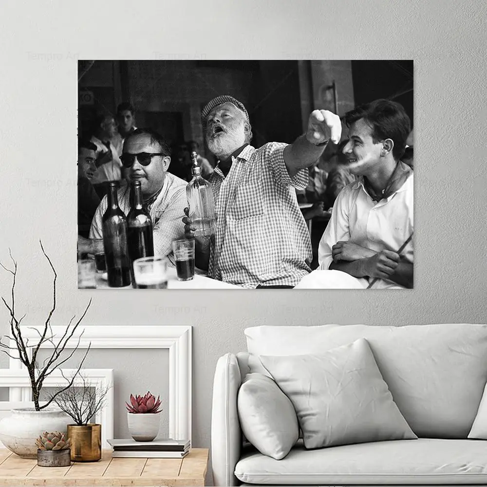 Ernest Hemingway Poster Vintage Black White Photography Print Literature Book Author Canvas Painting Wall Art Picture Home Decor