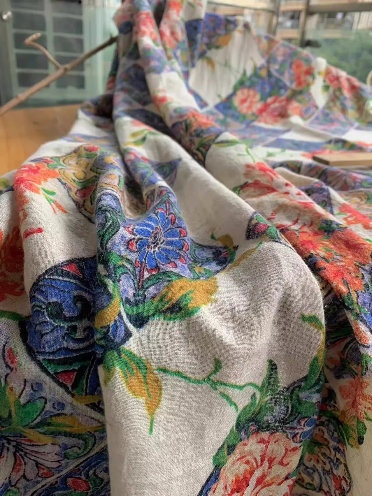 

1 ярд, высококачественная хлопковая льняная ткань для шитья, ткань с принтом пиона, индивидуальная ручная работа, сделай сам, для платьев и одежды, ткань