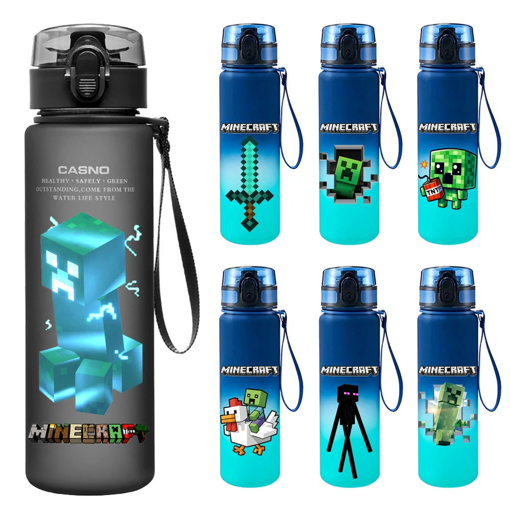 Pixel Style Game Water Cup Drinking Outdoor Water Bottle Portable Plastic Party Water Cup Gift Wholesal Sanded Black Blue
