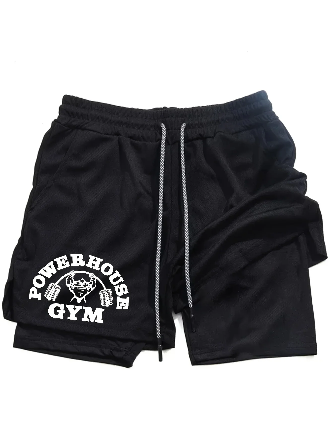 POWERHOUSE GYM Men's Double Layer Mesh Shorts - Breathable Athletic Gym Shorts with Drawstring