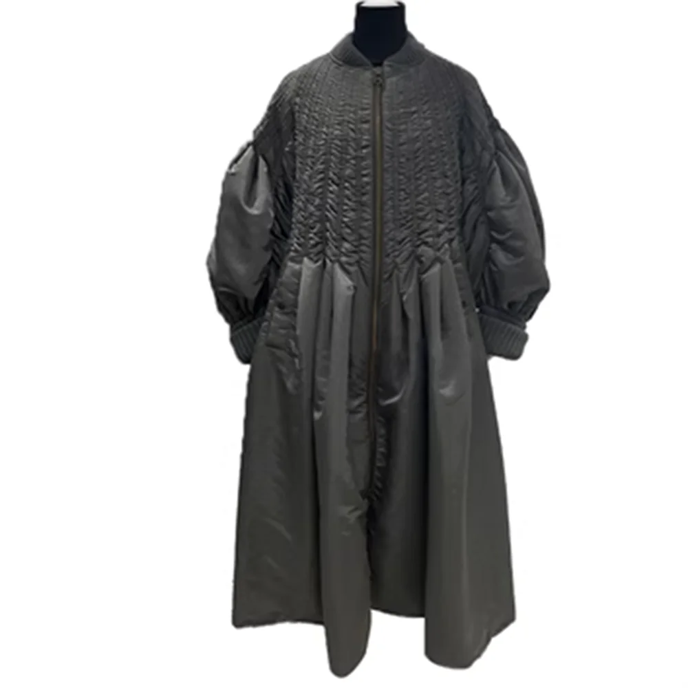 Autumn and winter long pleated down jacket irregular loose lantern sleeve cotton-padded coat