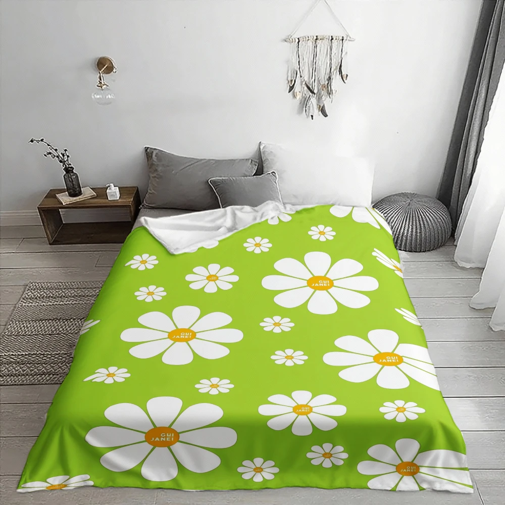 Gorgeous Green Daisy Print Throw Blanket Boho Chic Floral Bedding Cozy Chunky Sofa Decor Spring Summer Living Room Throw Wrap