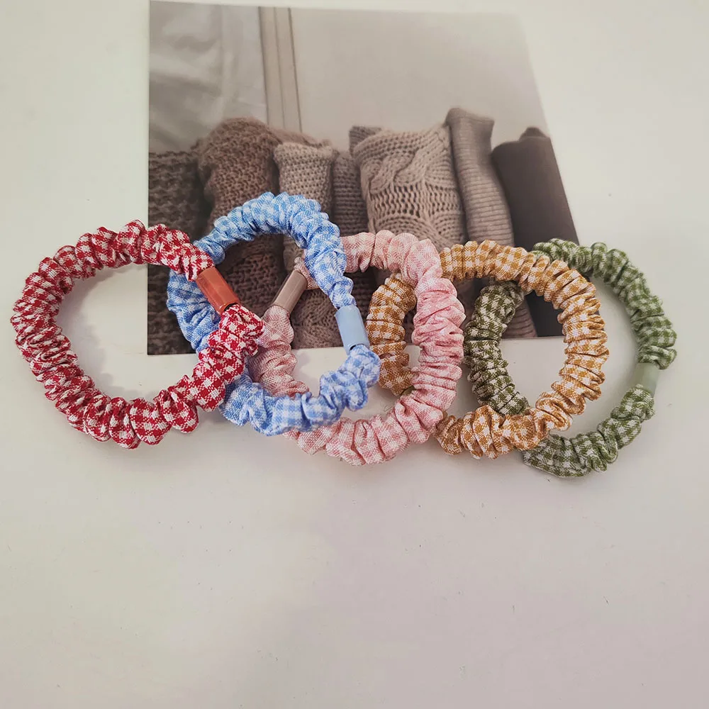 5PC Plaid Kirsche Erdbeere Elastische Haar Bands Set Frauen Mädchen Kinder Haar Krawatten Gummiband Koreanische Haar Zubehör Scrunchy Seil – Detail 5