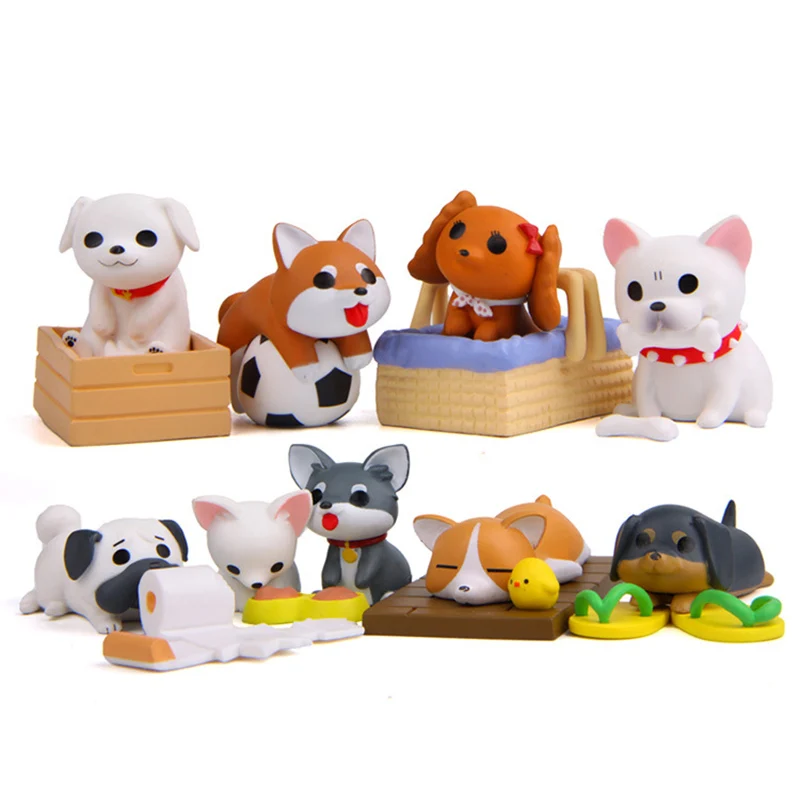 

8PCS/Lot Cute Dogs Welsh Corgi Pembroke Bichon Frise Dachshund Dolls Mini Figures Kids Toy Landscape Animal Model Craft Ornament