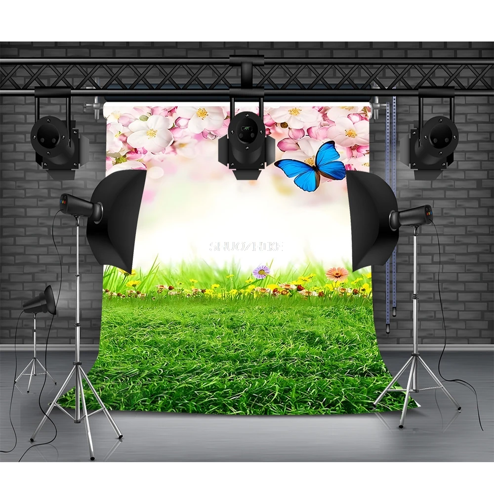 

Spring Backdrops for Photography Green Grassland Sunshine Leaves Background Easter Banner Birthday Party Decor Photo Booth Props