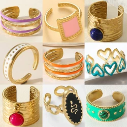 Stainless Steel Enamel Rings For Women Boho Geometric Snake Hollow Multilayer Wide Open Rings Luxury Aesthetic Jewelry Gifts