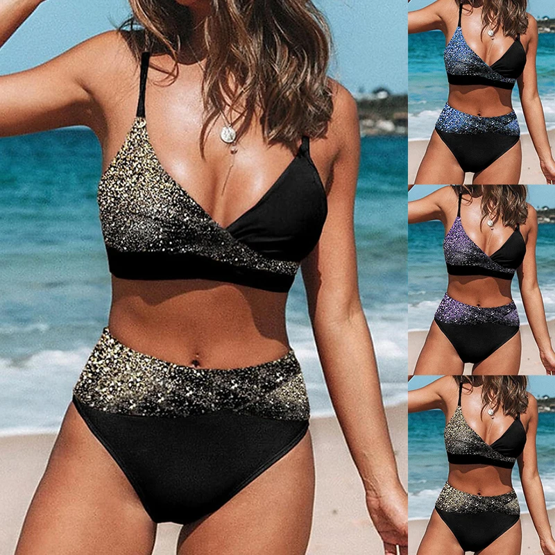 2023 Summer Two Piece Swimwear Beach Bikini Sexy Swimwear Set Summer Women's New Print Two Piece Bikini Beach Swimwear