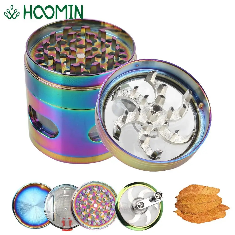 Crusher Crank Pollinator Hand Cranked Clear Top Grinder Spice Grinder Smoke Crusher 4 Layers Herb Grinder With Drawer