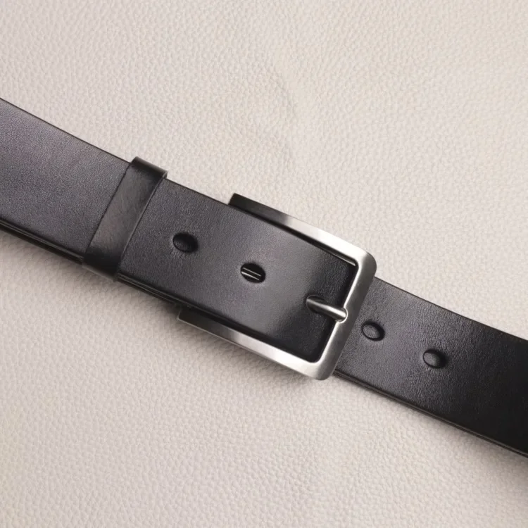 Casual Stainless Steel Buckle Male Pants Belt, Simple Commuter Top Grain Cowhide Waistband 3.8cm Width