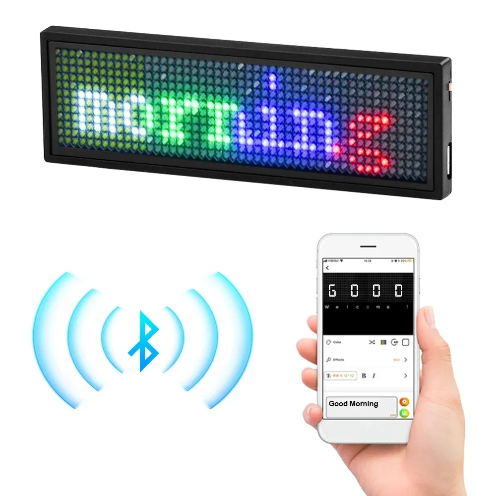 New DIY Programmable Scrolling Message Bluetooth Led Digital Badge Rechargeable Multiple Languages Durable LED Badge Sign Module