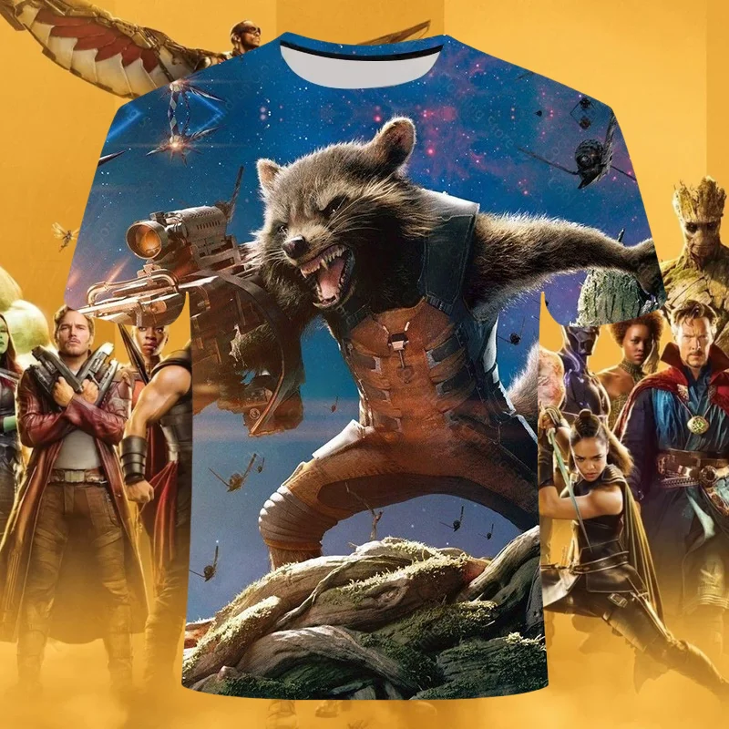 2025 verano niño niña Marvel cohete mapache y árbol Gru camisetas manga corta Guardianes de la galaxia ropa para padres e hijos Top
