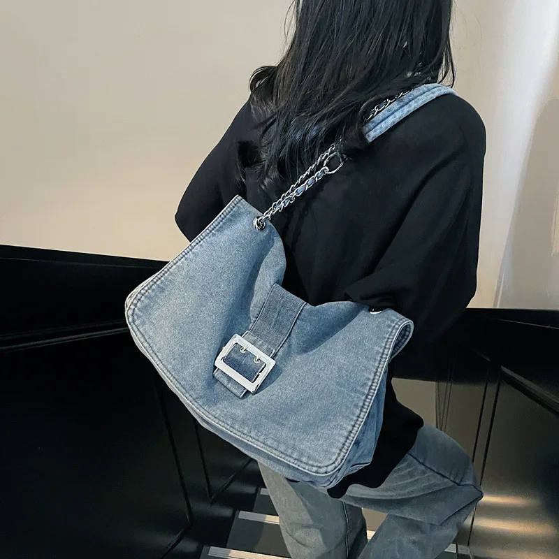 

Korean Denim Chain Women Shoulder Crossbody Bag Female Underarm Bag High Quality Large Fashion Designer Ladies New in Handbags