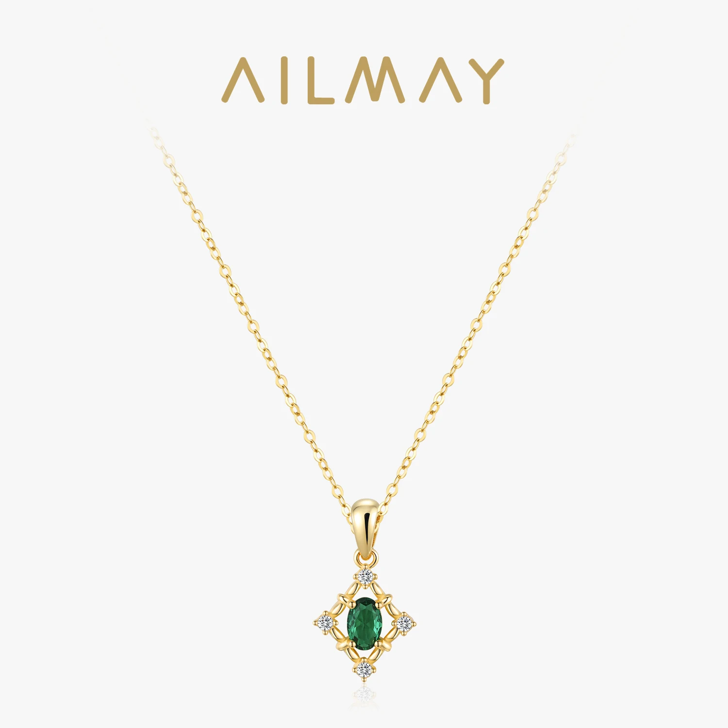 

Ailmay 925 Sterling Silver Elegant Square Green Zircon Pendant Necklace Electroplating Gold For Women Wedding Engagement Jewelry