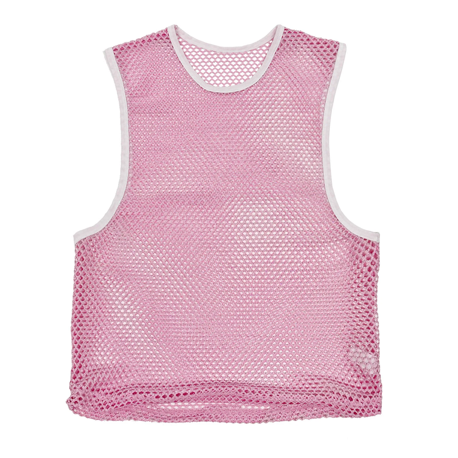 Sommer Herren Rundhals Sport-Tanktops, Hohles Netzgewebe, Ärmellos, für Laufen, Fitness, Training, Sportweste, Glänzend, Durchsichtig – Detail 4