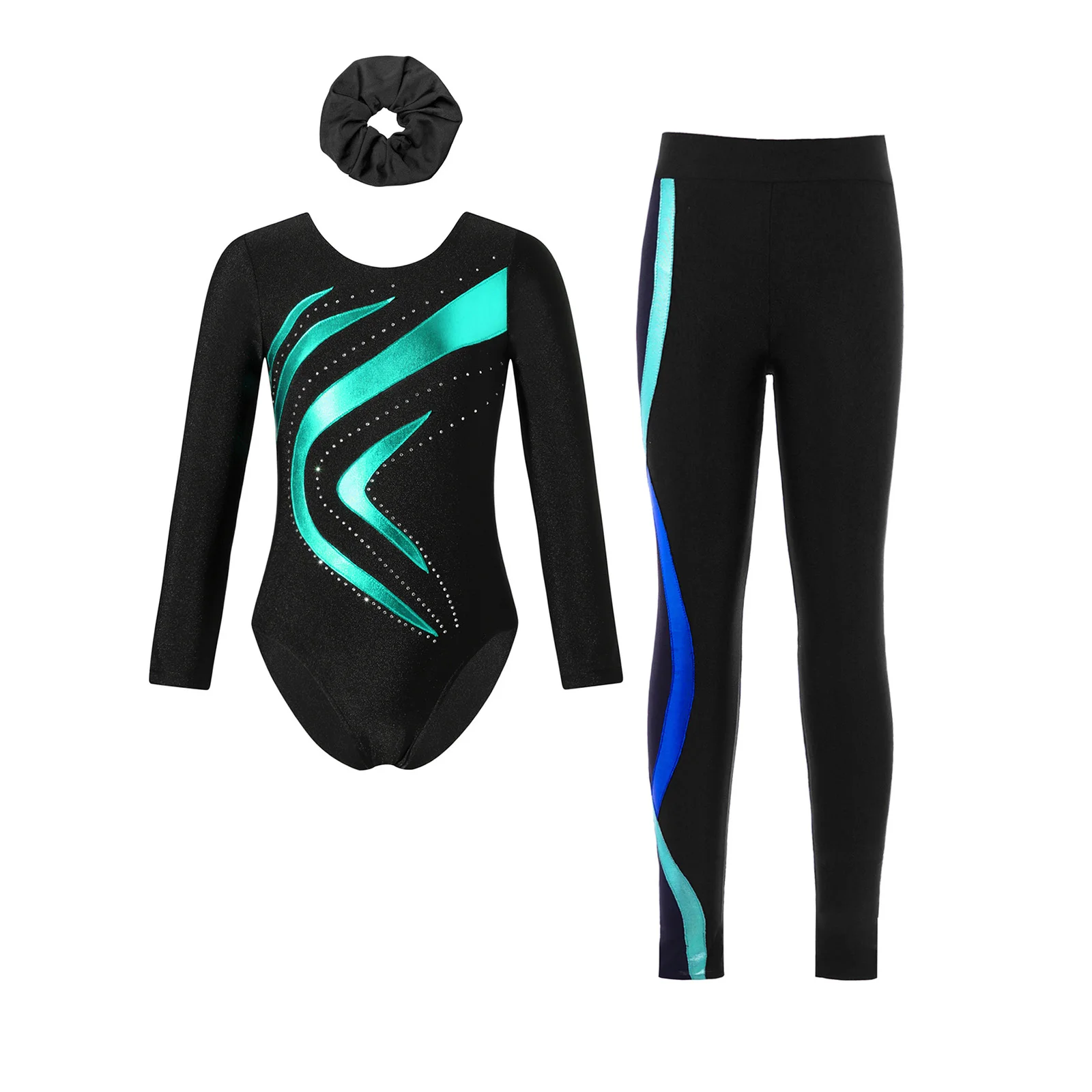 

Kids Girls Ballet Dance Outfits Acrobatics Rhythmic Gymnastic Leotard with Leggings Hairband Figure Skating Jumpsuit Dancewear