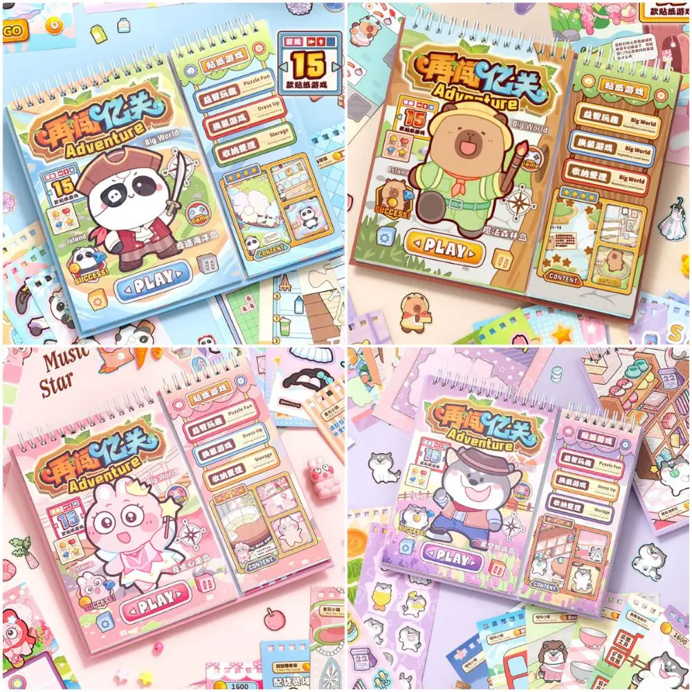 

Многоцветная игра-наклейка с капибарой, книга с мультяшными животными, 15P, наклейки + 15P, забавные игровые наклейки для снятия стресса